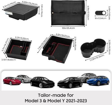 Коробка для зберігання на центральній консолі MoKo 6 Pack для Model 3 Model Y 2023 2022 2021, прихований магнітний органайзер-органайзер, тримач чашки, чохол для веб-камери, тримач для носової хустки, чорний