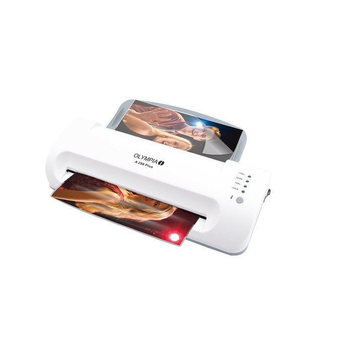 Ламінатор Olympia A 296 Plus із заднім завантаженням (80-175 мікрон, до DIN A4, візитні картки, ламінатор з плівками, комплект для ламінування для офісу, ламінатор для гарячого та холодного ламінування) одинарний