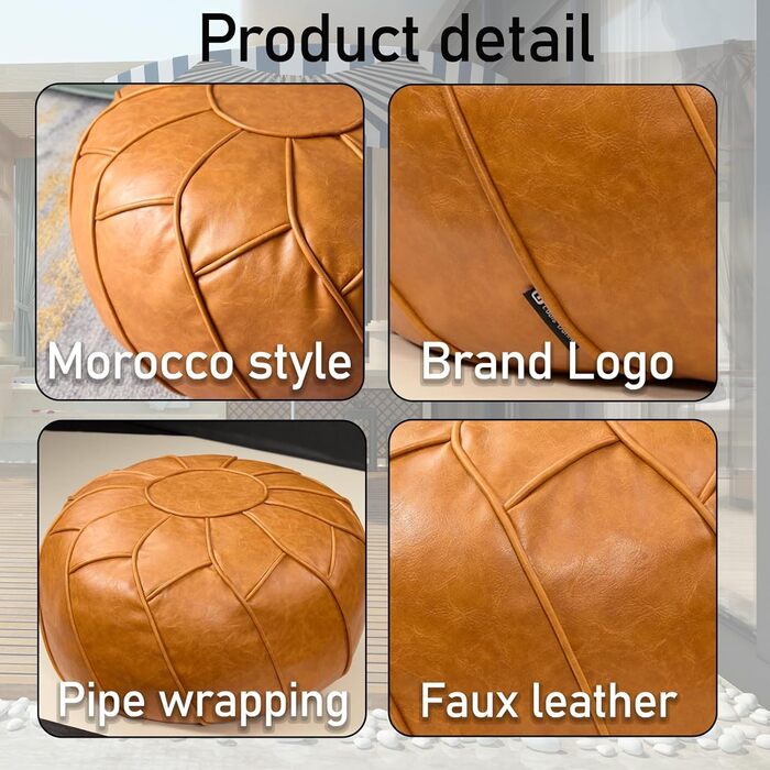 Чохол для пуфа Louis Donn без наповнювача - кругла пуф-подставка з місцем для зберігання, водонепроникне крісло-мішок зі штучної шкіри, підставка для ніг для вітальні, спальні, дитячої кімнати (помаранчевий) Orange-109