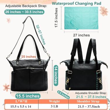 Пеленальна сумка MOMINSIDE, сумка-сумка, шкіряна пеленальна сумка, рюкзак з 14 кишенями для мами, тата, список бажань для дитини,