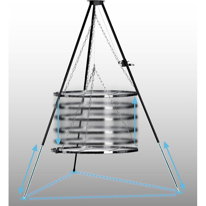 Поворотний гриль-штатив Berdsen 80 см, решітка для гриля, вогнище, нержавіюча сталь з регульованою висотою, порошкове покриття, чорний, 80 см, чорний штатив