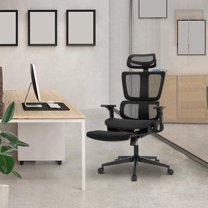 Ергономічне офісне крісло ALPHA HOME, стілець для роботи з підставкою для ніг, регульованою поперековою опорою та підголівником, дихаюче комп&39ютерне крісло з 3D-підлокітниками для дому, офісу, кабінету, 50x52x130 см