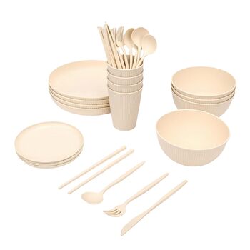 Набір посуду на 4 особи, небємий тарілки, миски та чашки. Зручна коробка для зберігання, можна мити в посудомийній машині та використовувати в мікрохвильовій печі. Ідеально підходить для дому, кемпінгу, пікніків.