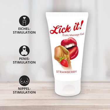 Лубрикант Lick it! масажний та інтимний гель Strawberry, 50 мл