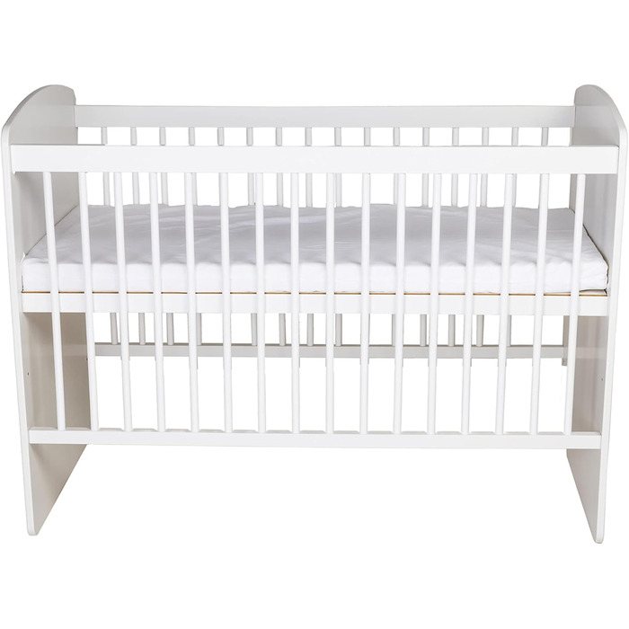 Дитяче ліжечко K2 Біле 12060 см Дерев&39яне дитяче ліжко з 3-позиційною регульованою висотою рейковою основою та 3 знімними перекладинами Ліжечко з сосни та МДФ Матрац не входить до комплекту, Біле