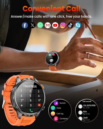 Чоловічий смарт-годинник з акумулятором 1000 мАг/світлодіодним ліхтариком, 1,91-дюймовий AMOLED 5ATM смарт-годинник військовий фітнес-трекер з функцією телефону, 113 спортивних режимів, спортивний годинник/цілодобовий монітор серцевого ритму/монітор сну/S