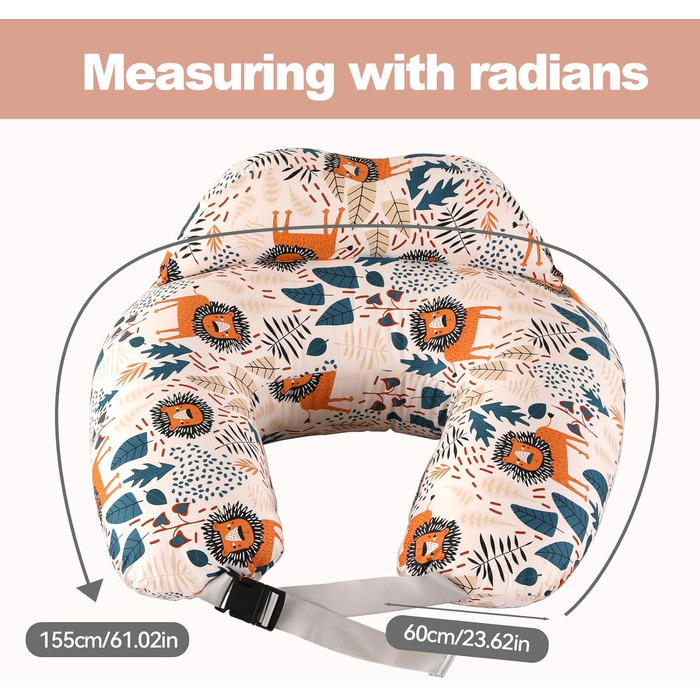 Подушка для годування, подушка для вагітних, багатофункціональна подушка для годування материнства з регульованим поясним ременем та захисними поручнями, чохол зі 100 бавовни (лев)