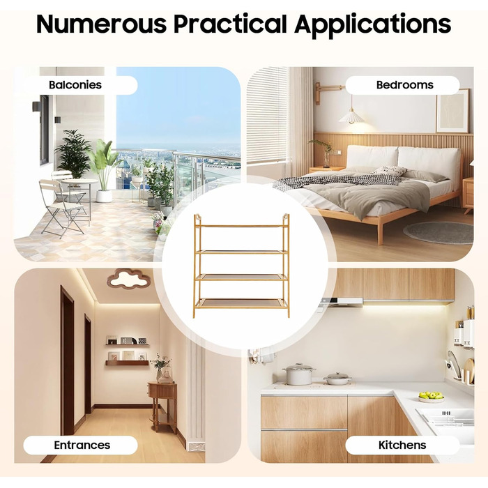 Бамбукова полиця для взуття, 4 яруси, місце для зберігання взуття, взуттєва шафа, окремостояча полиця, полиця для ванної кімнати, кухонна полиця, дерев&39яна полиця з ручкою для кухні, балкону, коридору та офісу, 60x25x67 см