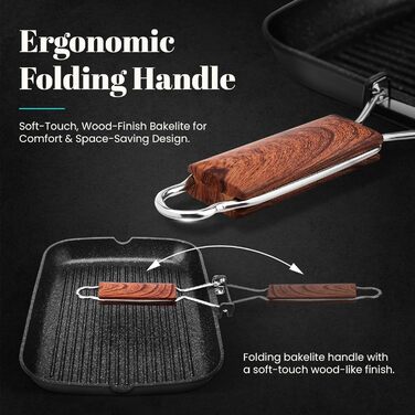 МИ ГОТУЄМО Титанова індукційна сковорода-гриль Ecochef, смугаста, 34 x 24 см, 5 шарів, Quantanium, Екологічно чиста, Без PFOA, Ков