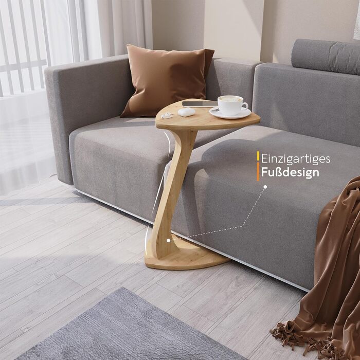 Приставний столик для дивана, невеликий С-подібний приставний столик, столик для дивана зі стильним дубовим виглядом, невеликий журнальний столик для вітальні, ідеальна поверхня для зберігання ноутбуків, чашок, Trigon