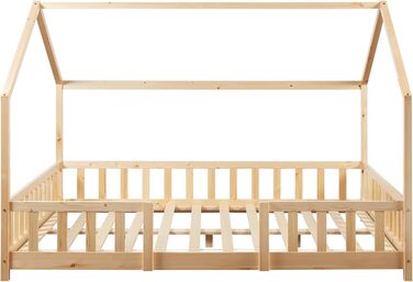 Дитяче ліжко Sisimiut домашнє ліжко 120 x 200 см із захистом від випадіння дерев'яне ліжко для дітей підлогове ліжко рейкова рама