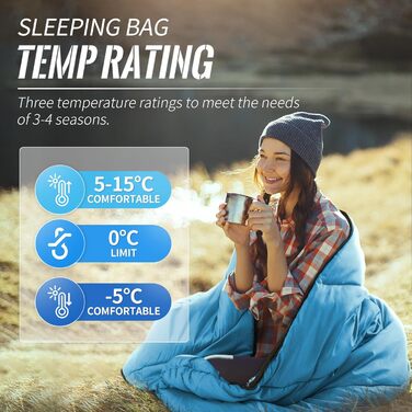 Спальний мішок Bessport 3-4 сезони - Фланелевий спальний мішок Зима, Тепла ковдра для активного відпочинку на свіжому повітрі, Невеликий розмір упаковки, Надлегкий, Водонепроникний для кемпінгу, подорожей, походів, для дорослих, Синій