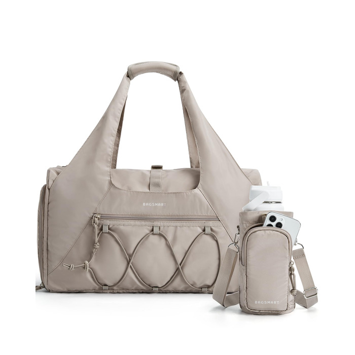 Жіноча спортивна сумка BAGSMART, легка дорожня сумка з відділенням для взуття, сумка для вихідних з відділенням для вологих речей, сумка для тренувань/йоги, колір верблюжий