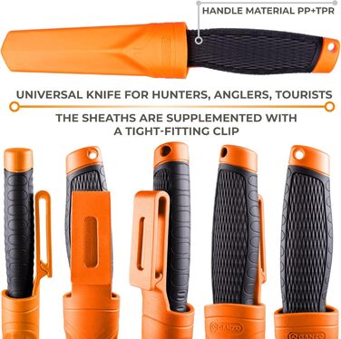 Ніж Ganzo G806-OR з фіксованим лезом, клинок з нержавіючої сталі 8CR14, ергономічна нековзна ручка, кемпінг, полювання, риболовля,