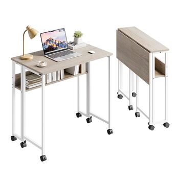 Розкладний стіл Dripex 80x50 см, компактний стіл, складний комп&39ютерний стіл з місцем для зберігання та колесами, невеликий розкладний комп&39ютерний стіл для домашнього офісу/кабінету (дуб)