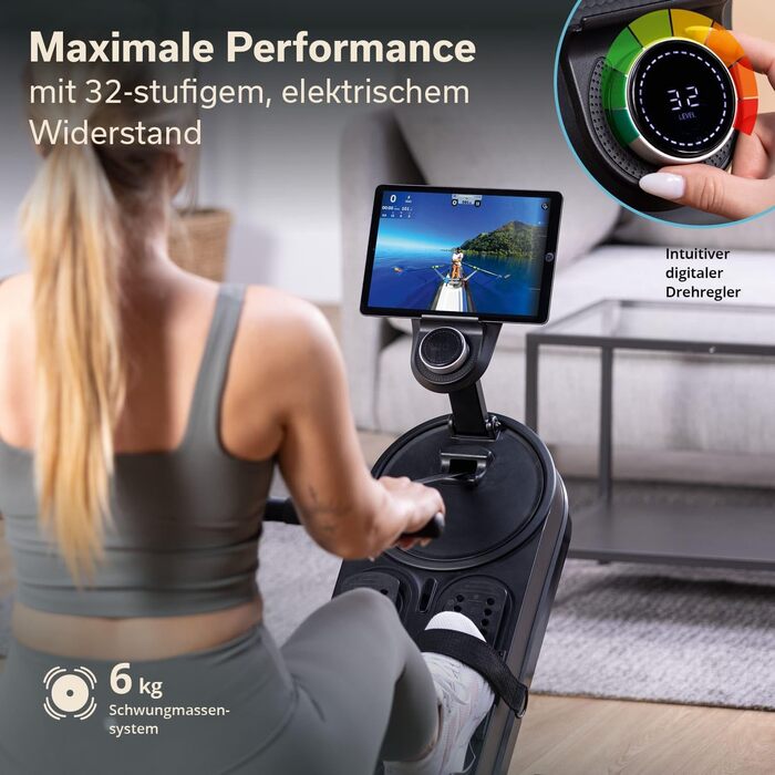 Гребний тренажер Skandika Rovek Дерев&39яний гребний тренажер, складний домашній гребний тренажер, магнітний опір з 32 рівнями, сумісний із додатком Kinomap, окремостоячий, до 195 см, світло-коричневий