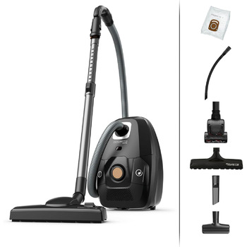 Пилосос з мішком 400 Вт 4,5 л мішок для пилу 99,98 HEPA-фільтрація 12 м радіус дії компактний дизайн вкл. аксесуари чорний Будинок