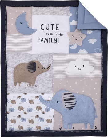 Шамбре, темно-синій, сірий і білий слон, місяць, хмари і зірки, комплект постільної білизни з 3 предметів для дитячого ліжечка, ко