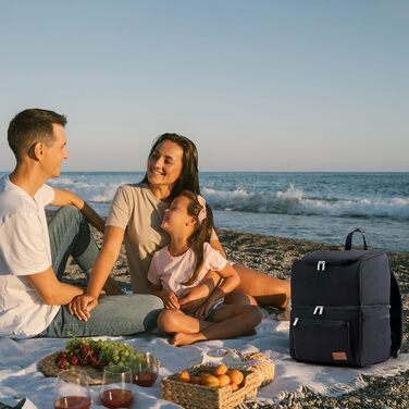 Ізольована сумка-холодильник Lifewit 21L 30 Can, термосумка для обіду, рюкзак-холодильник, герметична двоповерхова сумка-холодильник для чоловіків, жінок, мам для обіду, пікніка, покупок, подорожей, чорна