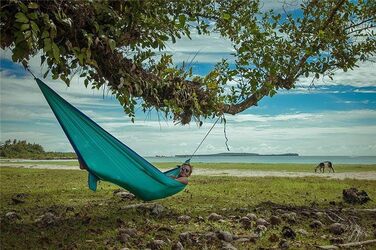 Туристичний кемпінг-гамак NATUREFUN 275 x 140 см преміум-класу максимальна вантажопідйомність до  300 кг дихаючий, швидковисихаючий з парашутного нейлону з 2 карабінами сірий