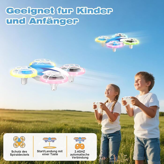Міні-дрон для дітей – радіокерований літак-дрон з LED-світлом, для віку 6–10 років, для приміщень та вулиці, подарунок на Різдво та день народження для хлопчиків та дівчаток, 3 батарейки, поворот на 360°