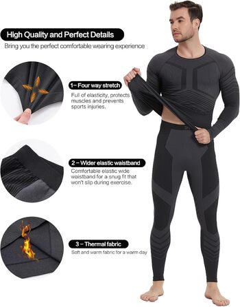 Чоловіча термобілизна, функціональна білизна, лижна білизна, зимовий комплект термобілизни, тепла, м&39яка, дихаюча, термобілизна, термомайка, термотруси для чоловіків, сірий, L