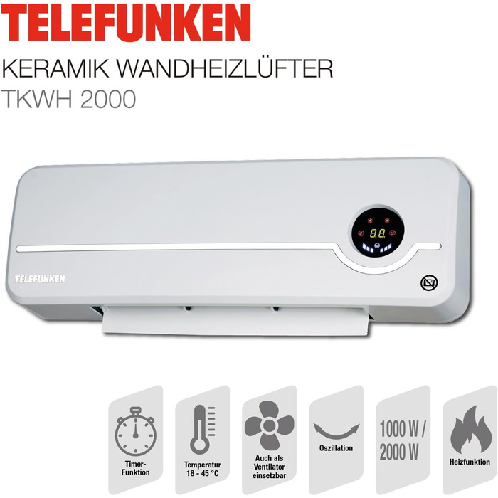 Компактний керамічний настінний вентилятор-обігрівач з коливальною системою та інтелектуальним регулюванням температури Ідеальне рішення для ефективного та рівномірного розподілу тепла в холодні дні, 2000