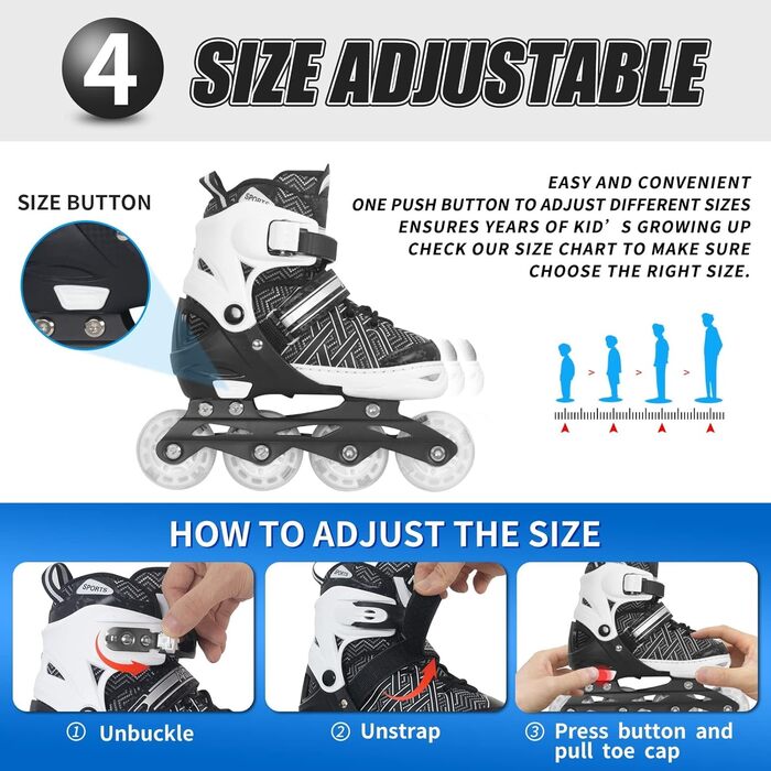 Регульовані роликові ковзани Nattork для хлопчиків-малих з колесами, що світяться - дитячі роликові ковзани для початківців середнього розміру (32-36) чорного кольору