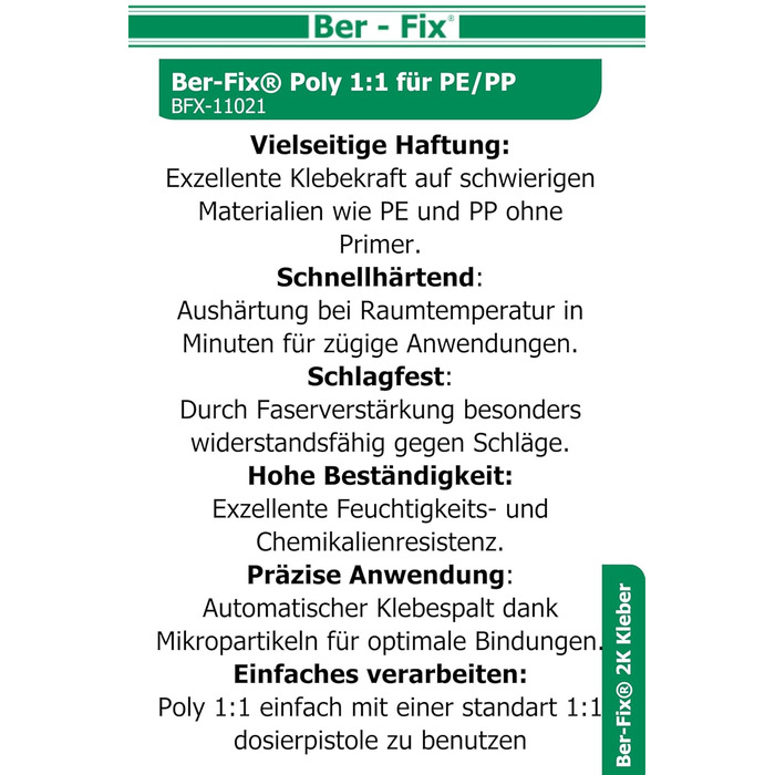 Клей Ber-Fix 6x50g 2K Poly 11 PE PP, будівельний клей для поліпропілену (PP) та поліетилену (PE), без грунтовки, швидке затвердіння, в т.ч. 6 порад для змішування, міцний двокомпонентний пластиковий клей Пістолет не в комплекті Стандарт 6