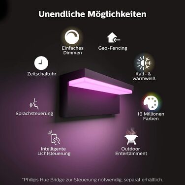 Настінний вуличний світильник Philips Hue Nyro White & Color Ambiance, 1020 лм, сріблястий