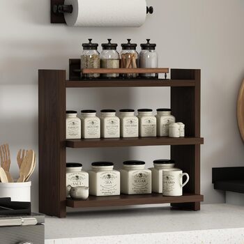 Трирівнева підставка для спецій Homidea ZEN - дерев&39яна кухонна полиця, шафка для спецій, універсальний органайзер для кухні, ванної кімнати, офісу (горіх)