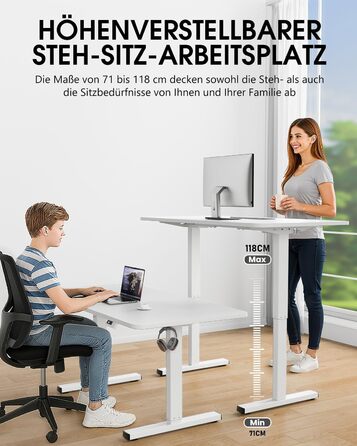 Каркас столу з регулюванням висоти, 2 потужними двигунами, 3 налаштуваннями пам&39яті та нагадуванням про можливе кріплення сидячи/встаючи, функцією захисту від зіткнень, вантажопідйомністю 150 кг, портом USB-C, 2 гачками, білий колір