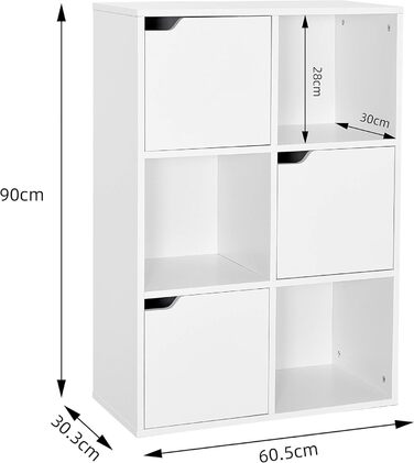 Полиця для зберігання Mondeer, багаторівнева книжкова полиця, дерев&39яна полиця, шафа для книг та DVD-дисків, шість відділень з трьома дверима, біла