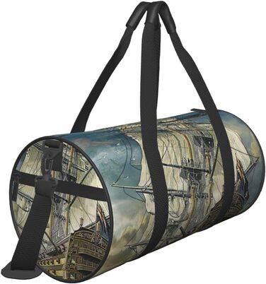 Спортивна сумка для подорожей Епоха відкриттів, з принтом корабля, чорна, універсальний розмір