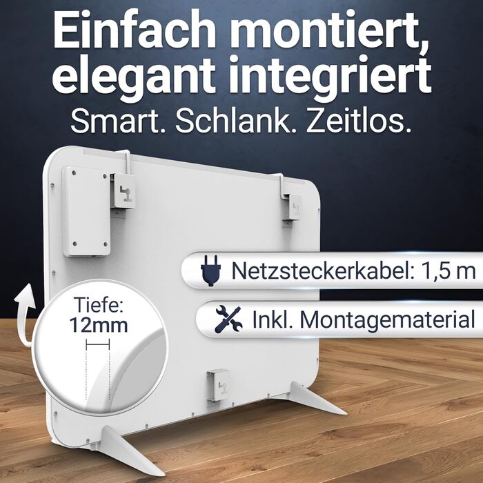 Інфрачервоний настінний обігрівач 600 Вт - Миттєве комфортне тепло - Значно знижує витрати на опалення - Розкішні функції з термостатом застосунок - Міцний, безшумний - 2-в-1 настінний та окремостоячий пристрій (600 Вт)