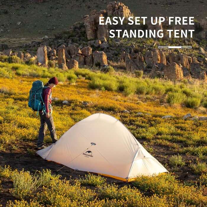Намет для кемпінгу Naturehike Cloud up 2, надлегкий намет для 2 осіб, 3-4 сезони, водонепроникний намет для походів та піших прогулянок, кумкватовий жовтий, 10D