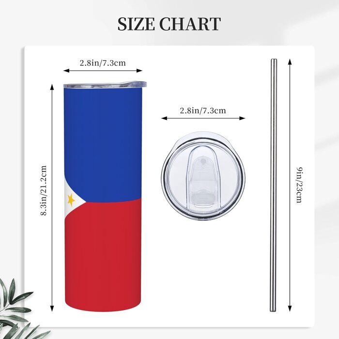 Кухоль з прямою трубочкою, дизайн прапор Філіппін, друкований, дорожній кухоль, підходить для кемпінгу, офісу та дому, 590 мл