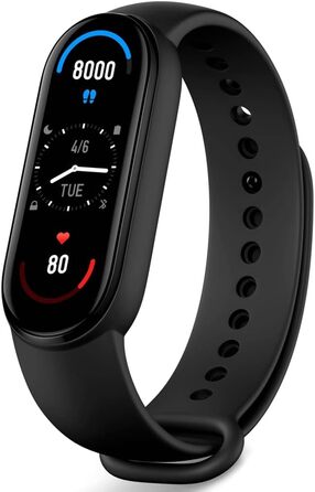 Фітнес-трекер та трекер активності Xiaomi Mi Smart Band (TFT-дисплей, відстеження SpO2, моніторинг сну, вимірювання серцевого ритму, сповіщення, крокомір, водонепроникність 5 атм, додаток Mi Fit) Band 6 (1,56 дюйма) чорний