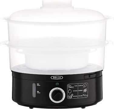 Дворівнева пароварка BELLA зі штабельованими кошиками та знімною основою для швидкого одночасного приготування їжі автоматичне вимкнення та захист від википання, 7 л, чорна дворівнева пароварка чорна