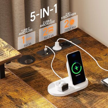 Г-подібний стіл на сім столів з полицями для зберігання, ігровий стіл зі світлодіодним освітленням та розетками, комп&39ютерний стіл з підставкою для монітора для домашнього офісу, спальні, вітальні, вінтажний коричневий