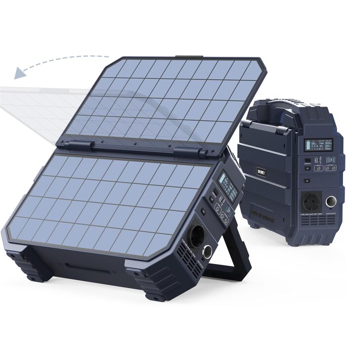 Портативна електростанція BROWEY із сонячною панеллю, власна сонячна зарядна панель 12-40 Вт, сонячний генератор 1600 Вт, 1024 Втгод з акумулятором LiFePO4, портативне аварійне джерело живлення для кемпінгу, активного відпочинку, кемперів та аварійних сит