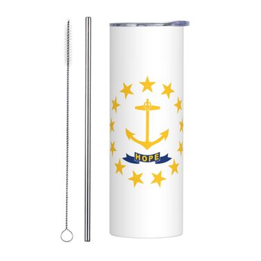 Кухоль із прямою трубочкою, дизайн прапор штату Род-Айленд, друкований, дорожній кухоль, підходить для кемпінгу, офісу та дому, 590 мл