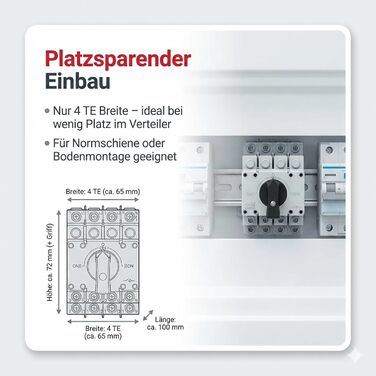 Аварійний вимикач живлення Merz - 63A - 4-полюсний вимикач навантаження - аварійний режим відключення мережі - компактний вимикач живлення (лише 4TE), включаючи вбудований місток (перемикач 63A)