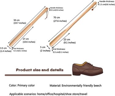 Легкий для перенесення короткий ріжк для взуття, побутовий підйомник взуття з надзвичайно довгою ручкою та шкіряним ремінцем, підходить для людей з обмеженою рухливістю (колір Pri 50 * 3,5 см 70 * 5 см основний колір