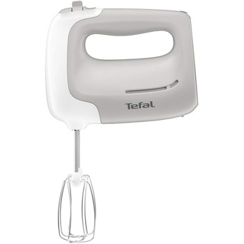 Ручний міксер Tefal Prep'Mix HT450B 450 Вт 5 швидкостей 2 вінчики та 2 гачки для тіста з нержавіючої сталі Ергономічний дизайн Аксесуар, який можна мити в посудомийній машині, білий/сірий