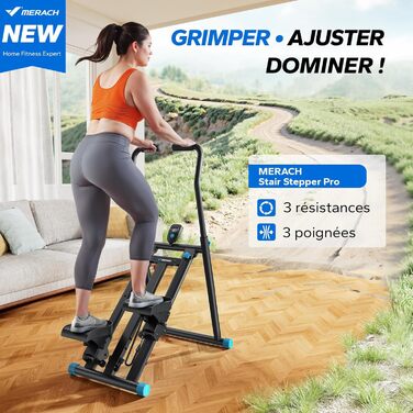 Степер для сходів MERACH 2025 Pro, Stairmaster для дому з регульованими 3 рівнями опору, складний кардіо-степер Stairmaster з регульованими ручками для фітнес-обладнання для домашнього офісу, чорний