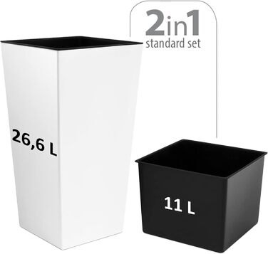 Квітковий горщик Zanvic Urbi, 26,6 літрів, пластиковий, з внутрішньою лінією, 27 x 27 x 50 см, білий