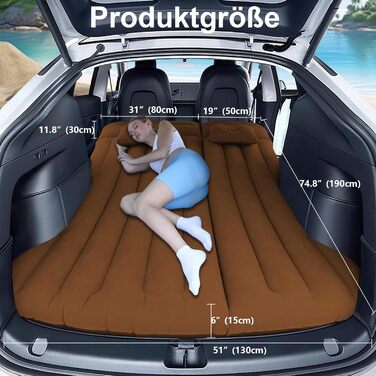 Автомобільний надувний матрац, портативний надувний матрац, матрац для багажника автомобіля, складне надувне ліжко, двомісний кемпінговий автомобільний матрац, зручне ліжко для невеликих автомобілів (коричневий)
