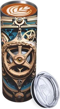 Кухоль з прямою трубочкою, 590 мл, стильний дизайн спорядження в стилі стімпанк, дорожній кухоль з принтом, підходить для кемпінгу, офісу та дому.