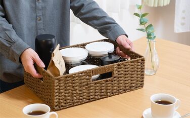 Складані кошики для одягу, Складані кошики з паперової мотузки з натуральних інгредієнтів для організації, Міцні кошики з ручками, Організатори для шаф та полиць, Складані кошики для одягу (чорний, M) Чорний M